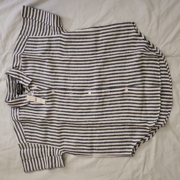 J. Crew Women's Capitaine shirt in striped Baird McNutt Irish linen Size XS - Picture 2 of 8